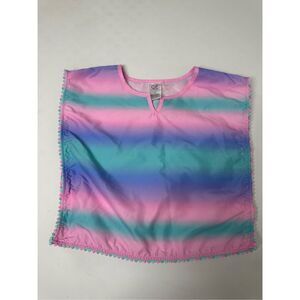 Swim Sol  Girls Swim Cover-up Sz 2T  Pom Poms Ombre Beach Pool Pink Blue